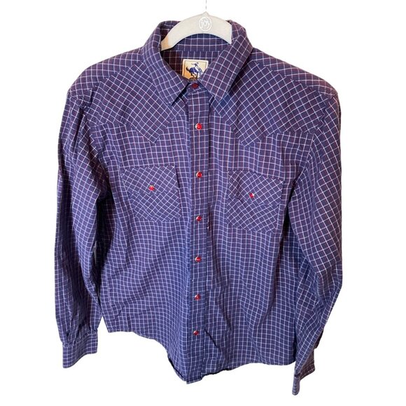 Cinch navy w/ red and white stripes Youth XL 14 Pearl Faux Pearl Snaps Chest Poc - Picture 1 of 5